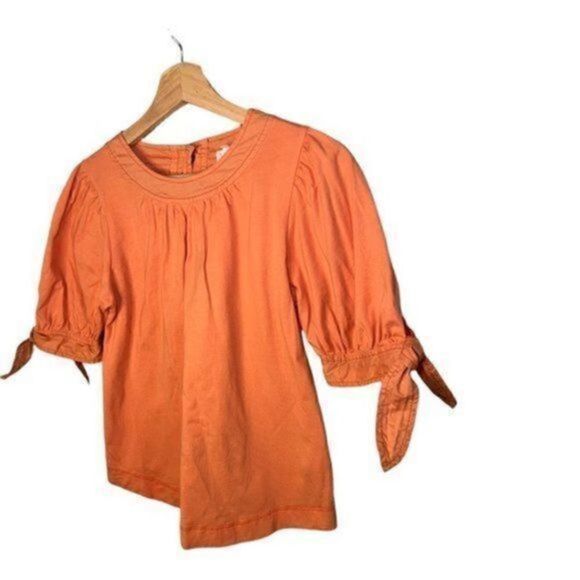 Anthropologie Short Sleeve Orange Puff Sleeve Blouse XS - Picture 4 of 12